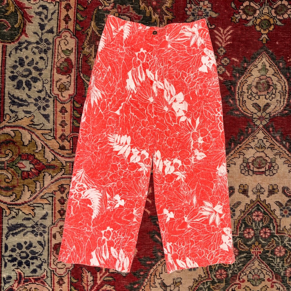 Chicos Batik-Style Floral Wide Leg Pants Size 0 Orange/Red on White Tropical